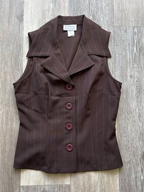 Vintage 90s Y2K  XOXO Dark Academia Corporate Preppy Brown Pinstripe Vest Size M